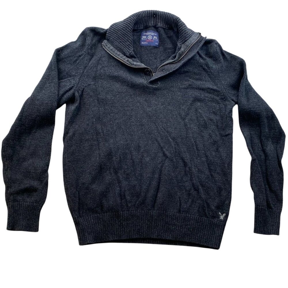 American Eagle Outfitters Men Sweater Large 1/4 Zip Knit Mock Neck Pullover Cozy